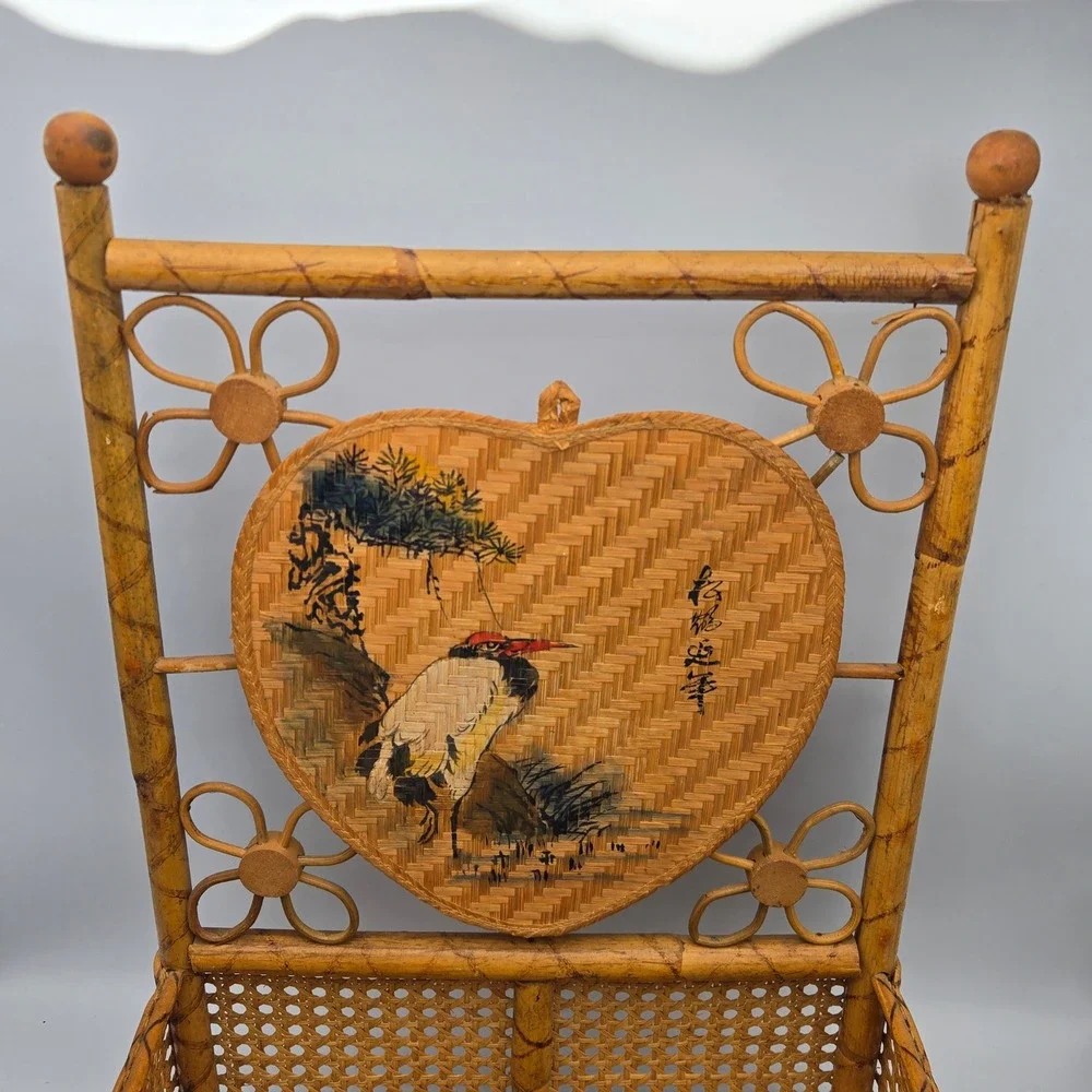 Vintage Bamboo Rattan Wall Mail Organizer Shelf Hand Painted Bird Boho 18